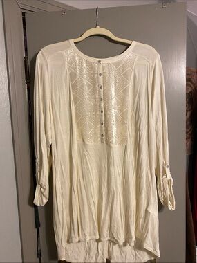 Lucky Brand Cream Knit Top with Logo Tag